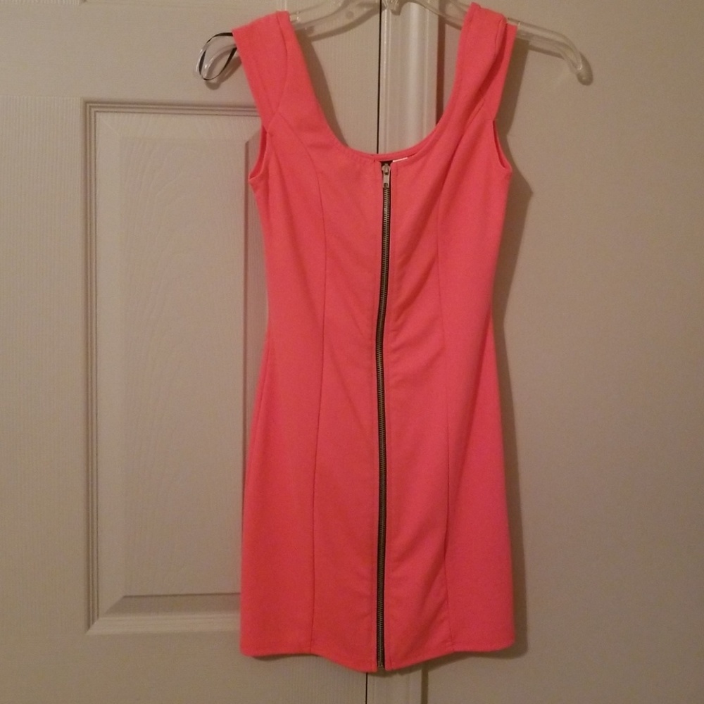 Front zip neon bodycon dress